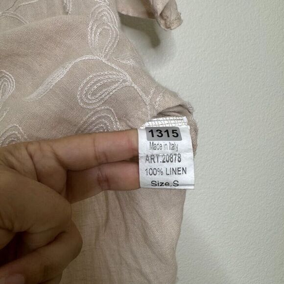 Valentina Naldi Top Small Linen Pink Floral Embroidered Ruffle Short Sleeve - Picture 8 of 9